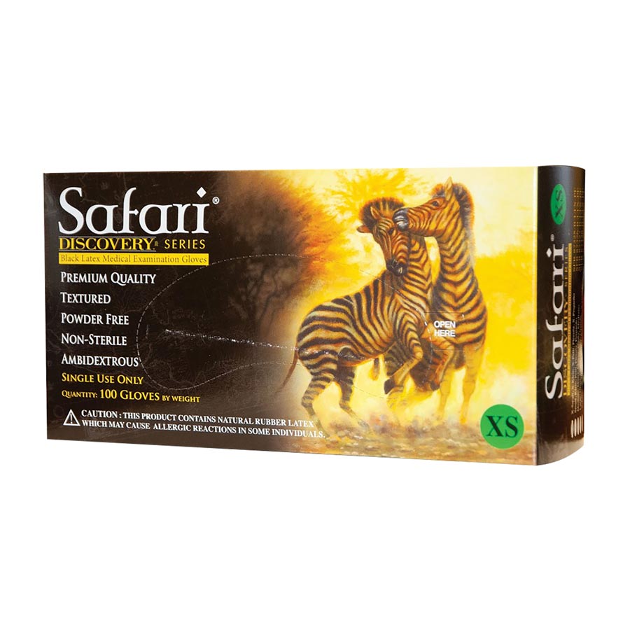 Safari Discovery Black Powder Free Latex Exam Gloves