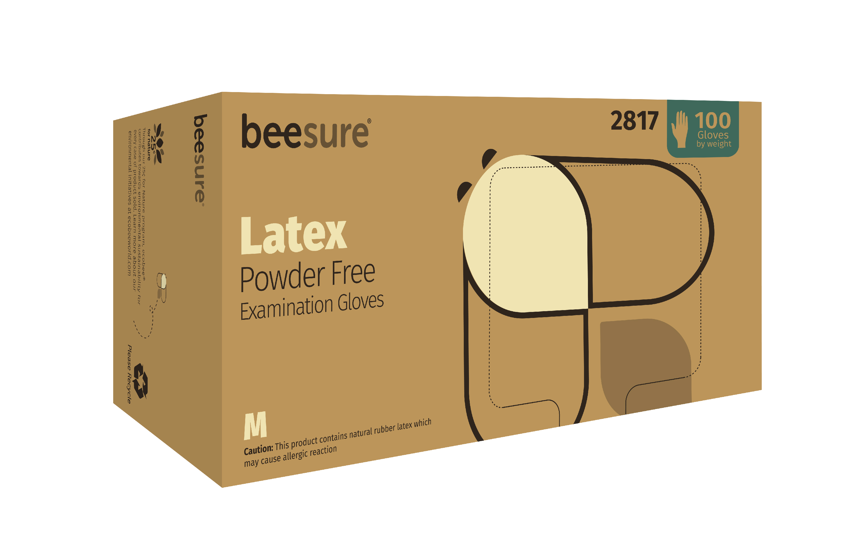 BeeSure Powder Free Latex Exam Gloves