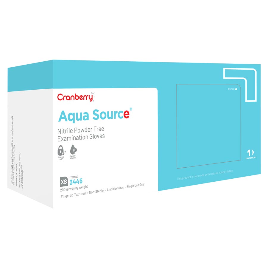 Cranberry Aqua Source Nitrile Powder Free Gloves X-Small 200/Box CR3445