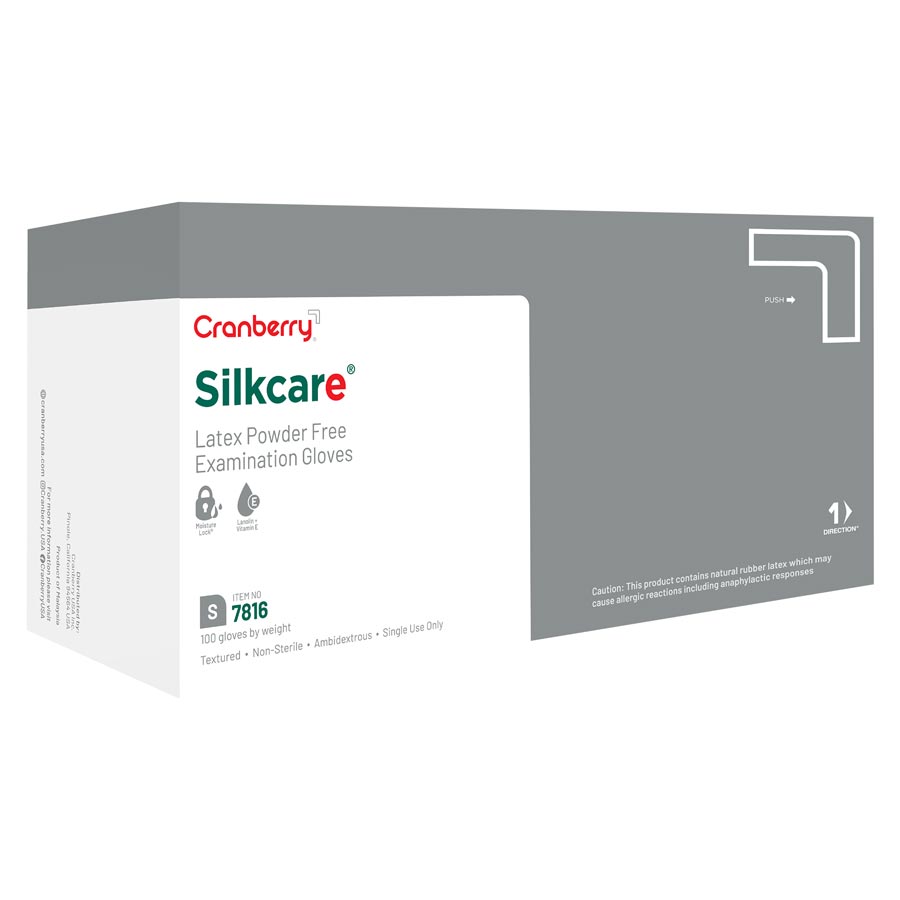 Cranberry Silkcare PF Latex Gloves Small 100/Box CR7816