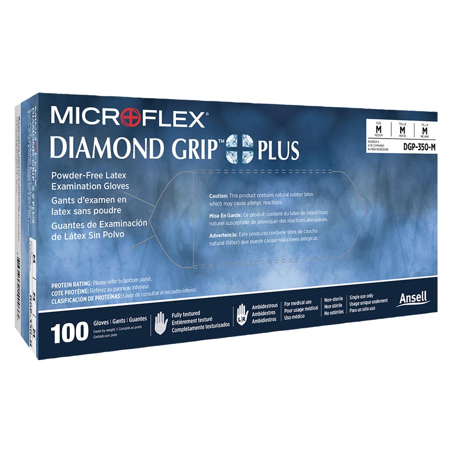 Diamond Grip Plus PF Latex Gloves X-Small 100/Box DGP-350-XS