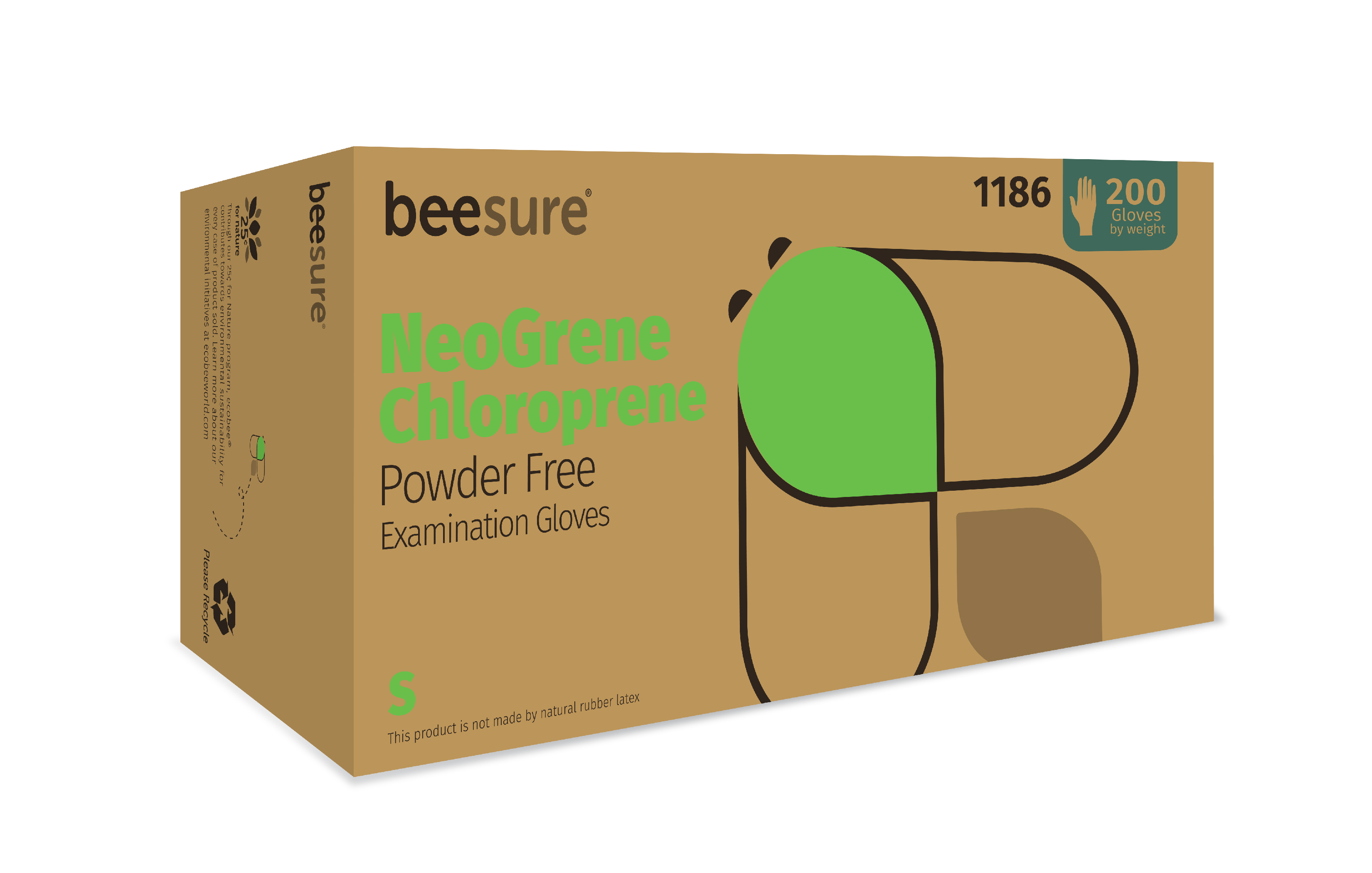 BeeSure NeoGrene Chloroprene Gloves Small 200/Box BE1186