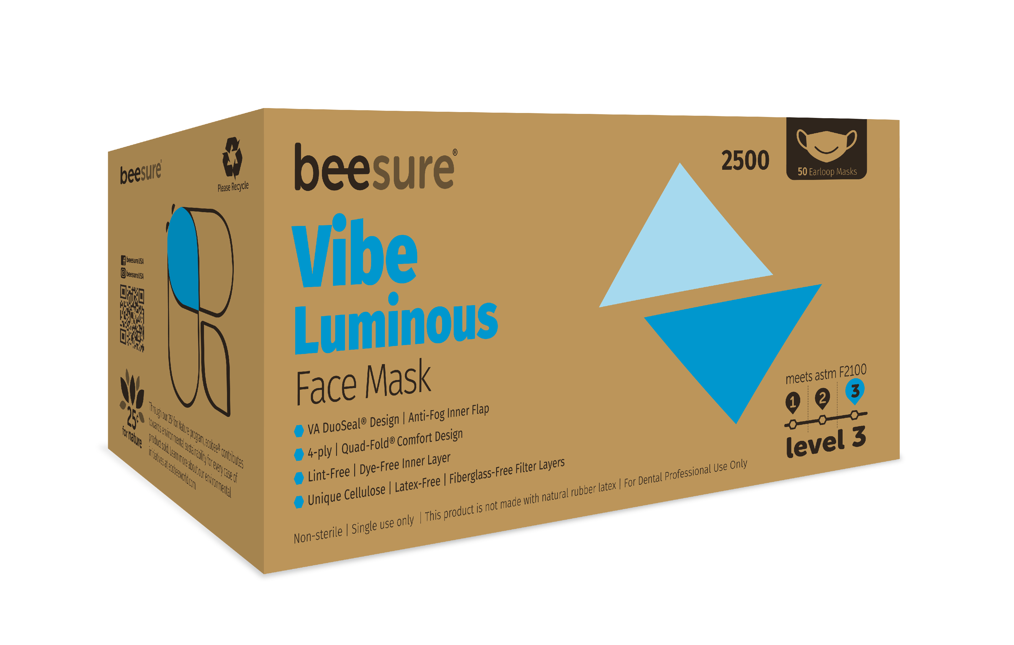 BeeSure Vibe Face Mask ASTM3 Luminous Blue 50/Bx BE2500