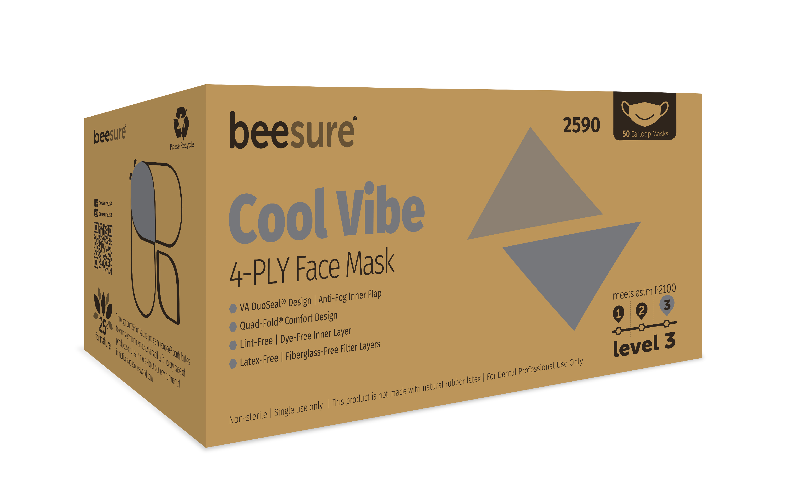 BeeSure Vibe Face Mask ASTM3 Cool Gray 50/Bx BE2590