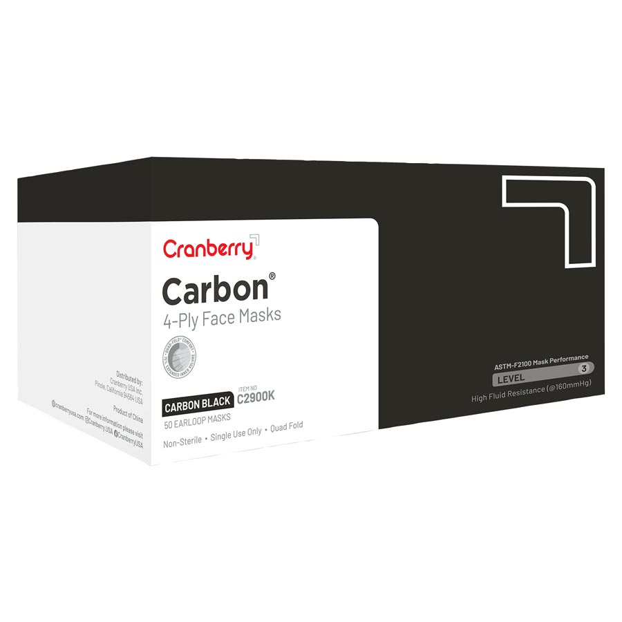 Cranberry Carbon Face Masks ASTM3 4-Ply 50/Box C2900K