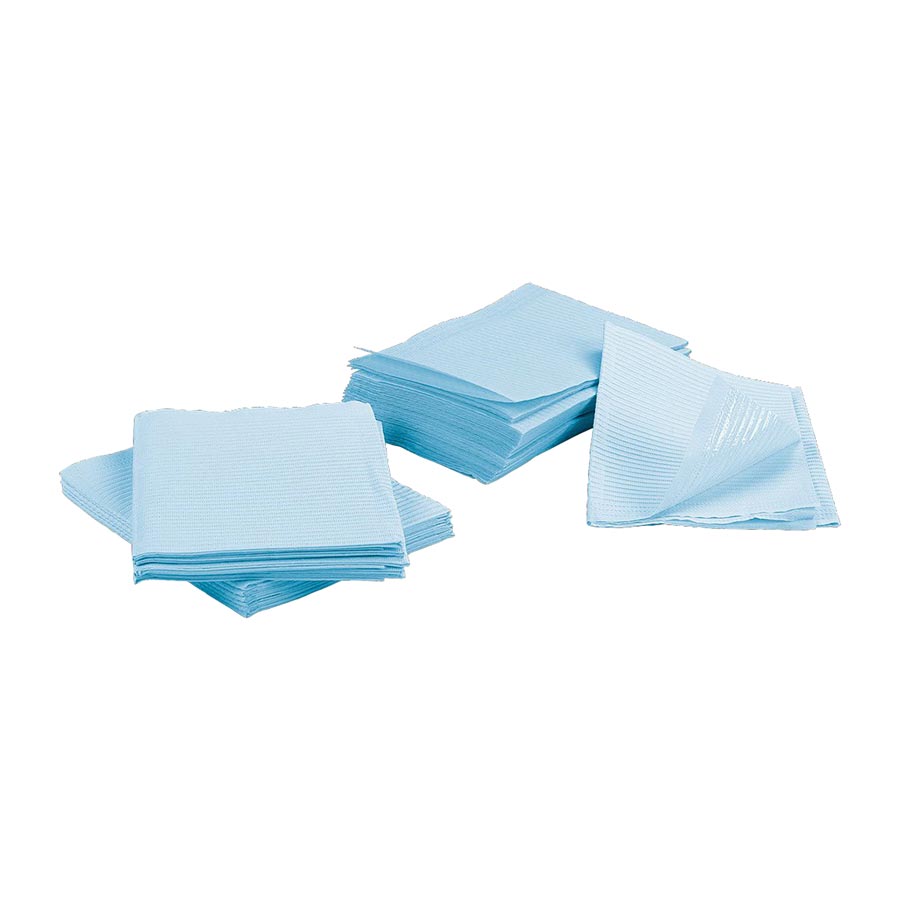 Plastcare Patient Bibs Blue 2Ply+Poly 13x18 (EURO) 500/Case