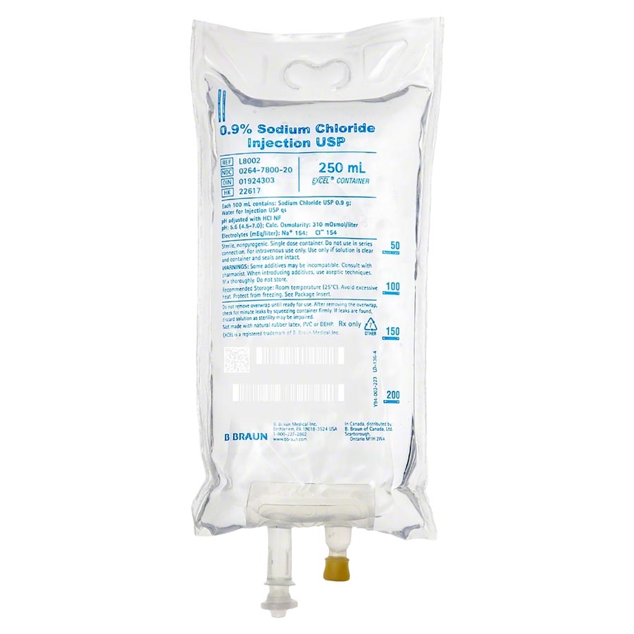 Sodium Chloride 0.9% Injection USP 250mL Bag L8002 Each