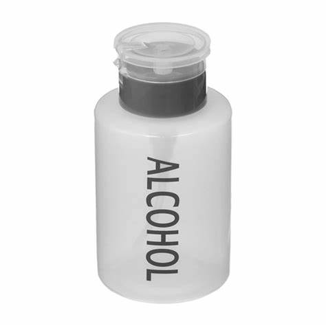 Alcohol Dispenser Pump Top Bottle 9oz Clear Labeled