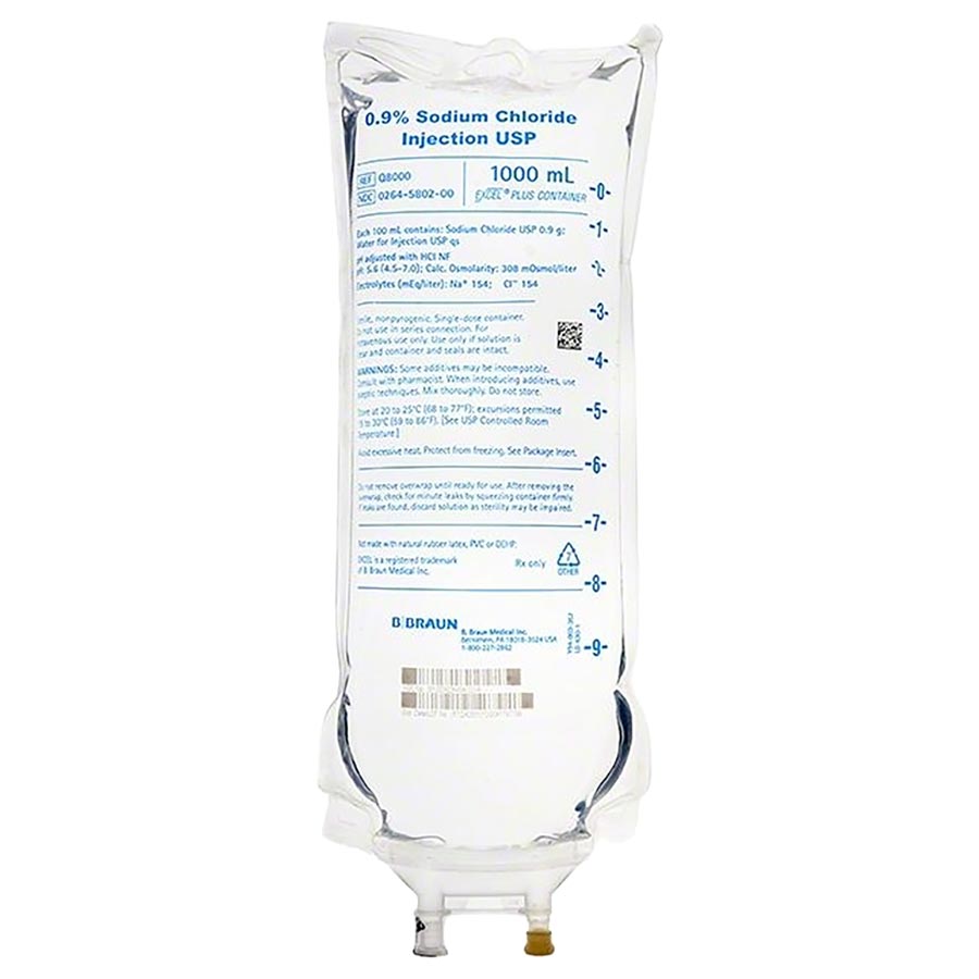 ExcelPlus Sodium Chloride 0.9% Injection USP 1000mL Bag Q8000 Each
