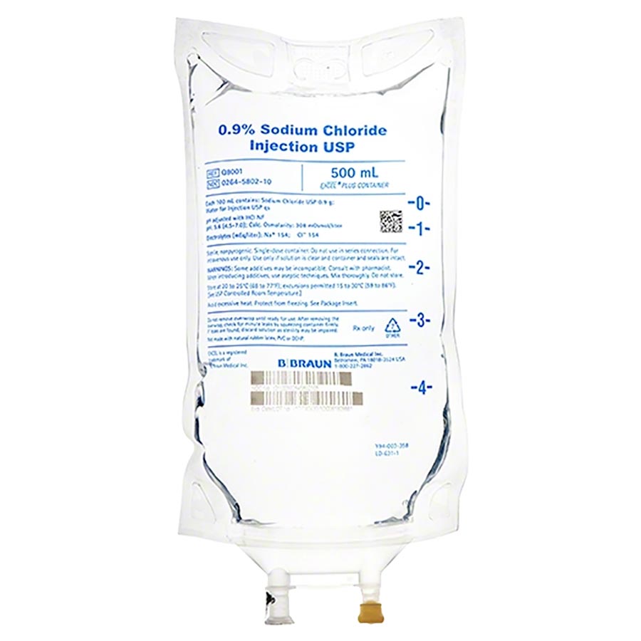 Sodium Chloride 0.9% Injection USP 500mL Bag Q8001 Each