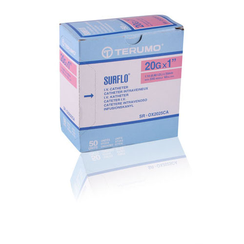 Surflo Teflon IV Catheter 20gax1" 50/Box 3SR-OX2025CA