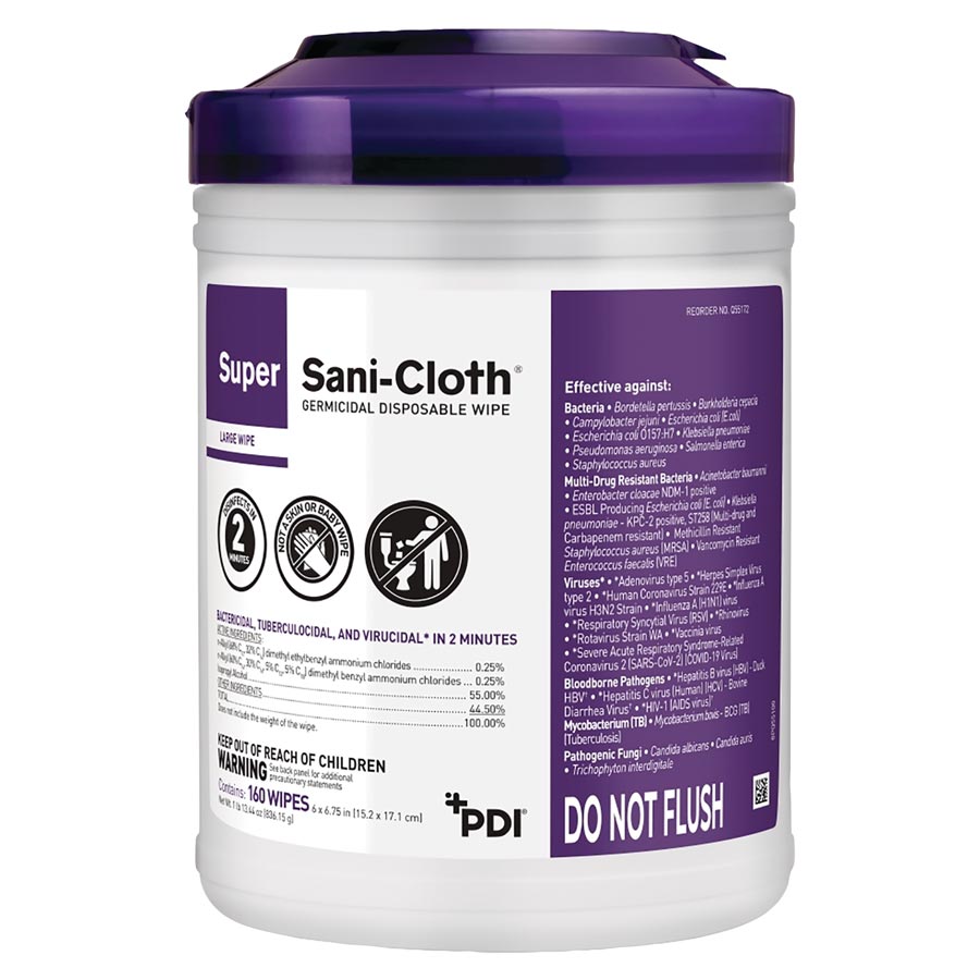 Super Sani-Cloth Large Surface Wipes 160/Can Q55172 *Ground Only