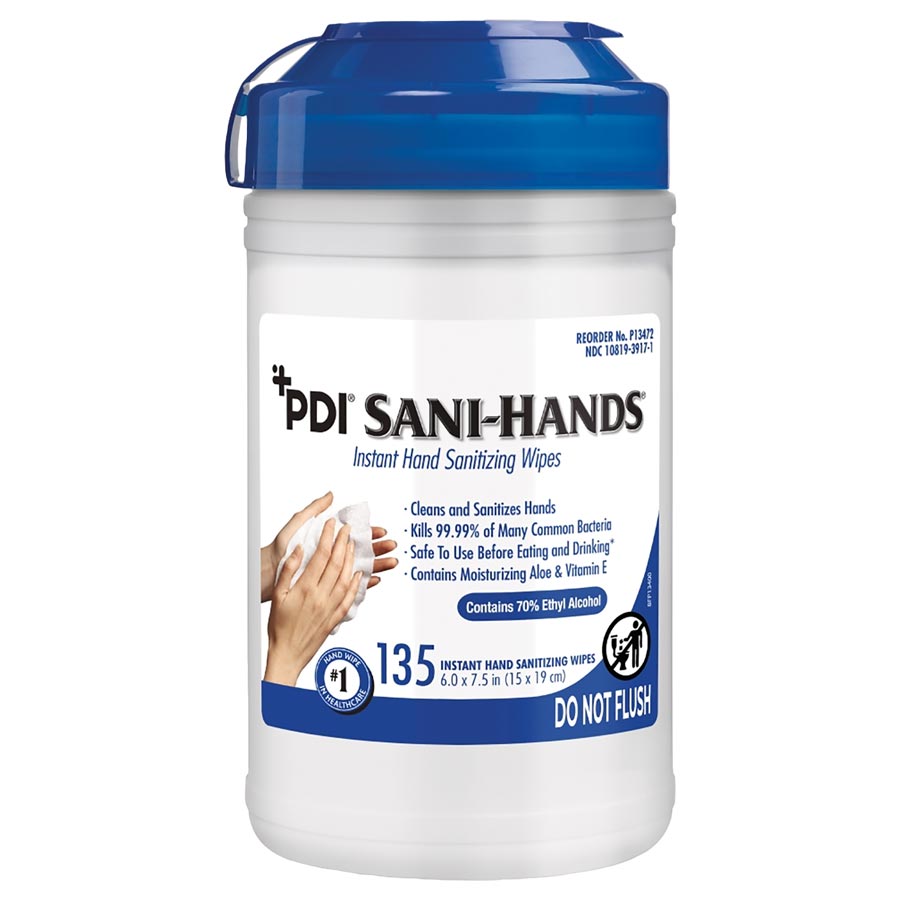 Sani-Hands ALC Hand Sanitizer Wipes 6x7.5 Canister 135/Box P13472 *Ground Only
