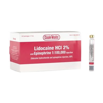 Cook-Waite Lidocaine HCl 2% and 1:100,000 Epinephrine Injection 50/Box